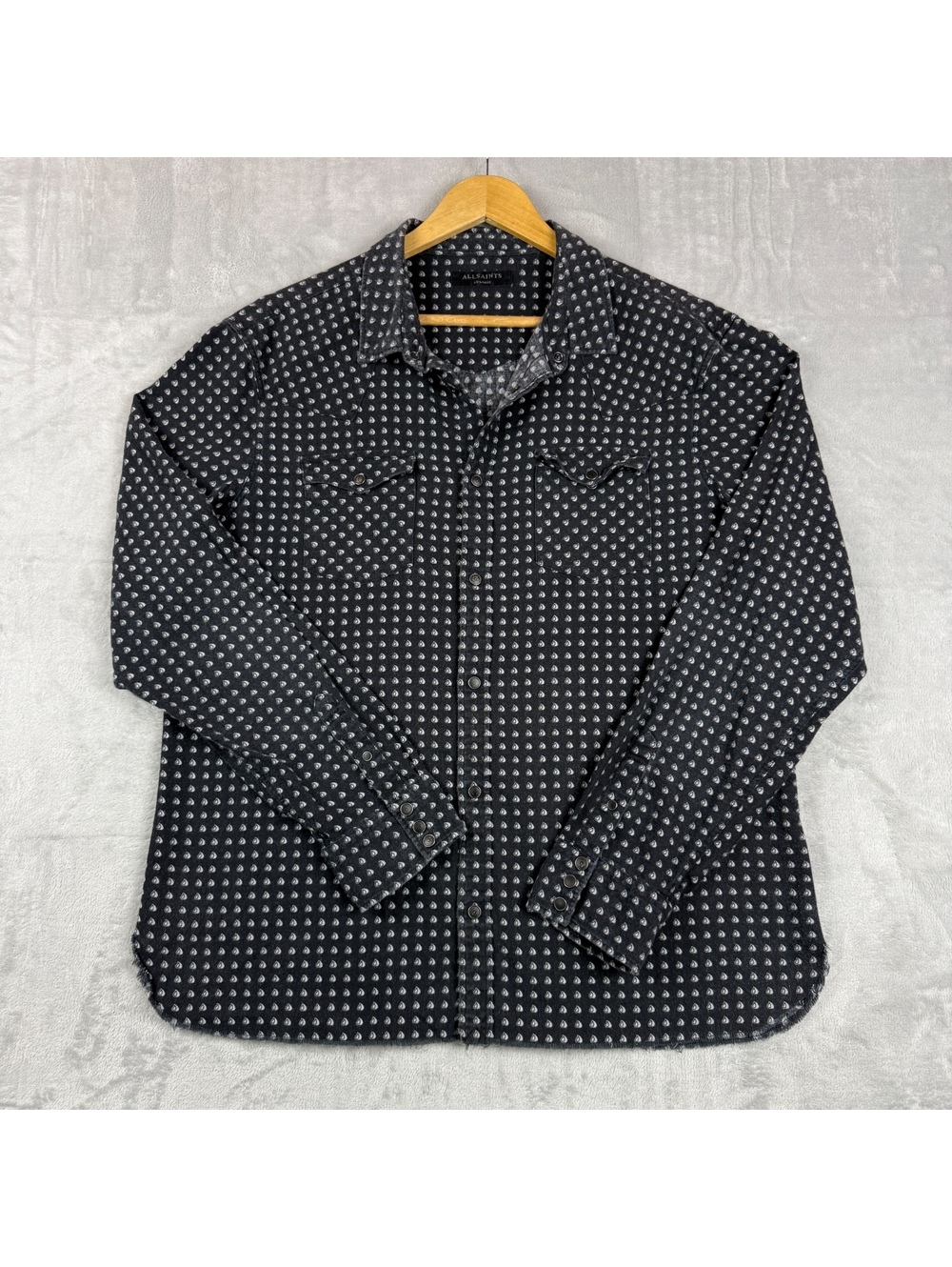 AllSaints XXL Black Paisley Western Shirt Snap Button Cotton Biker Indie Rock